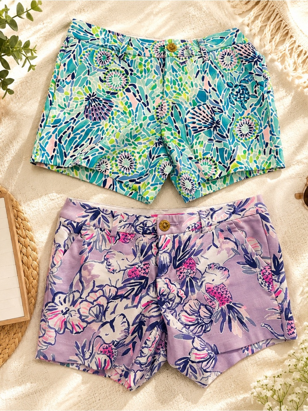 Lilly Pulitzer Floral Print Women’s Shorts — Aqua & Lavender